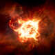 La hypergigante roja VY Canis Majoris en una interpretación artística. En teoría, sería imposible distinguir a simple vista una estrella normal de una estrella de antimateria.